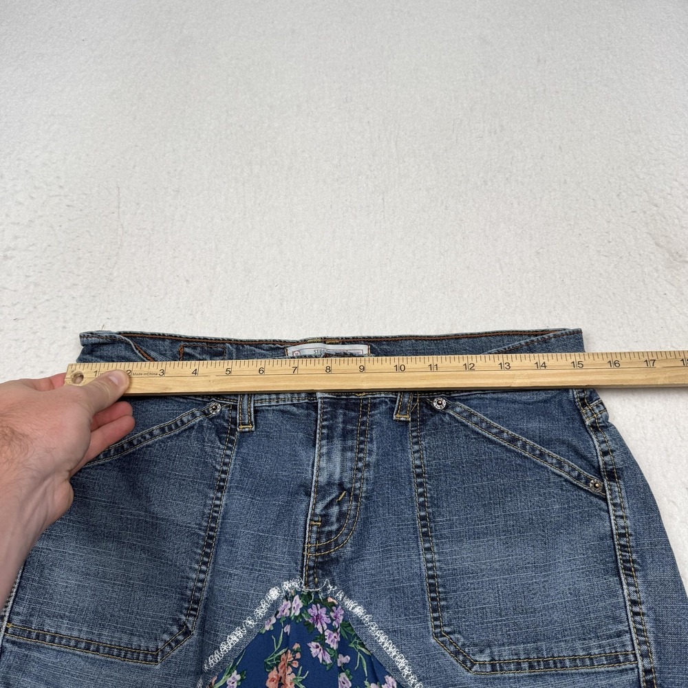 Levis Skirt Womens 6 Blue Stretch Denim Floral Lace Boho Long Homemade - Picture 5 of 8